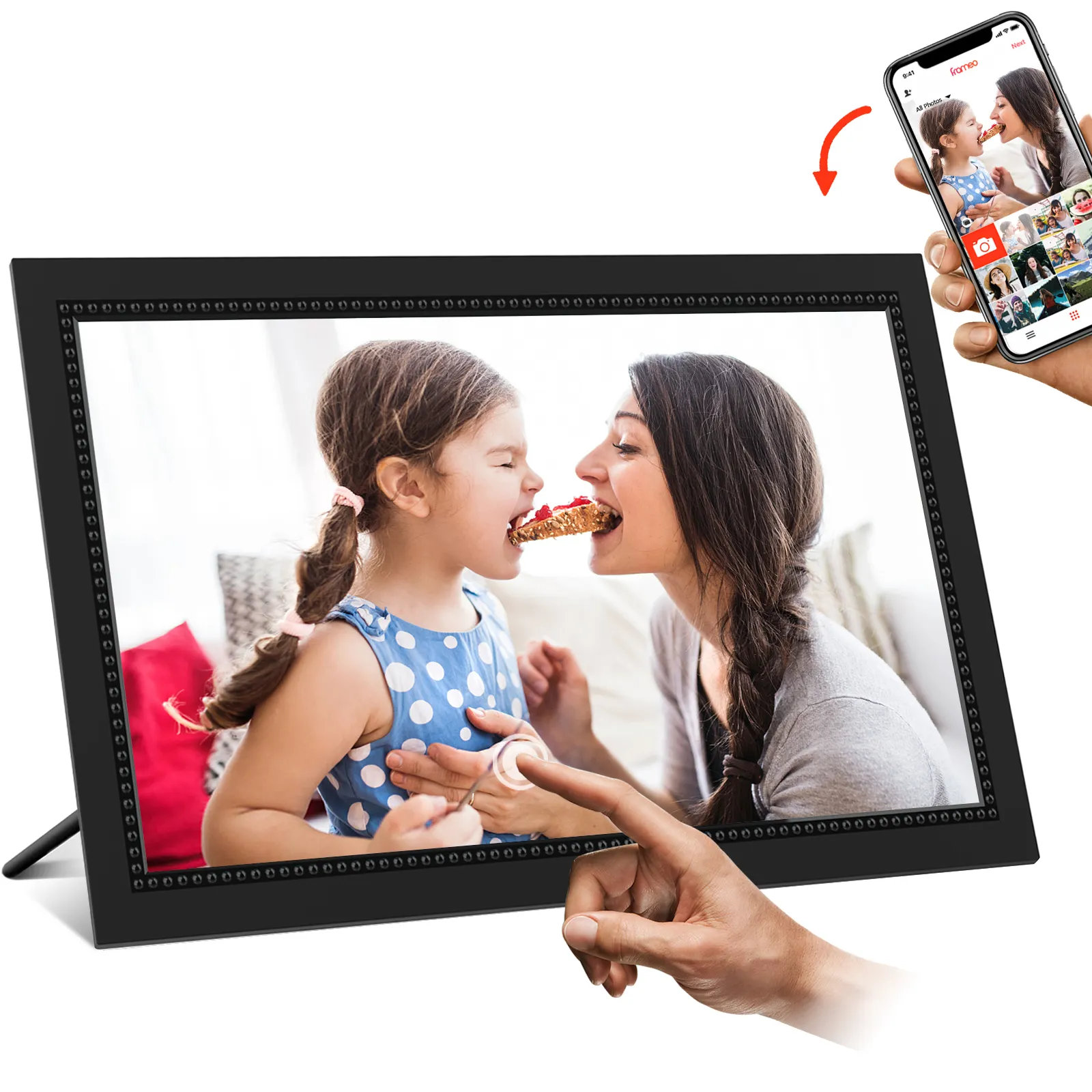 Frameoアプリ15.6インチフレームタッチスクリーン付き16年からの写真ビデオを共有Oem工場Wifiデジタル写真額縁