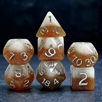 Ensemble complet de 7 dés polyédriques en résine scintillante marron et blanc de qualité supérieure pour collectionneurs de jeux de société