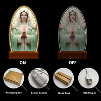 Lampe de nuit en acrylique Jésus Vierge Marie, alimentée par USB, base en bois, gravure personnalisée, cadeau religieux, fabrication directe d'usine