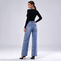 Jeans à taille haute et jambes larges en strass pour femmes, pantalon en denim scintillant pour les soirées de gala hivernales