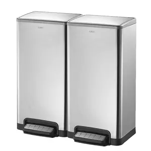 50l Rvs Keuken Prullenbak 2 Compartiment Recycle Bin Metalen Pedaal Bin Vierkante Indoor Dubbele Prullenbak