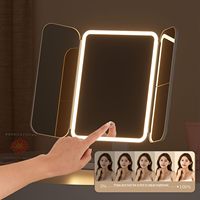 Miroir de maquillage LED 3 couleurs, grossissant, pliable, de table, avec commande tactile, portable, pour la maison, le dortoir, les femmes et les filles