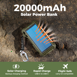 Power Bank Solare Portatile da 20000mAh, Grande Capacità, Resistente agli Schizzi, per Campeggio all'Aperto, Caricatore Rapido PD, 4 Cavi, Bussola Inclusa - Product Image 2