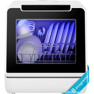 Lave-vaisselle de comptoir Euhome 5L avec réservoir d'eau intégré, mini lave-vaisselle portable avec 8 programmes, commande tactile, blanc et noir - Product Image 1