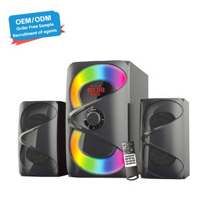 Haut-parleur multimédia professionnel 2.1 Hi-Fi, audio surround actif, caisson de basses, lumière LED, portable, USB, AUX, RCA, bois, alimentation DC/AC - Product Image 1