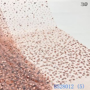 Chantilly Nigeria nặng Sequins thêu ren vải thân thiện với môi Voile lưới với hạt đẹp 5 yards moq phong cách Châu Phi - Product Image 4
