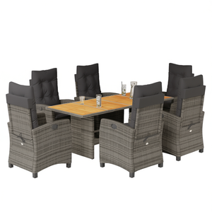 Set da Pranzo da Giardino in Rattan Grigio Scuro con Cuscini, 6 Posti, Arredamento da Esterno con Piano in Teak, Design Contemporaneo - Product Image 1