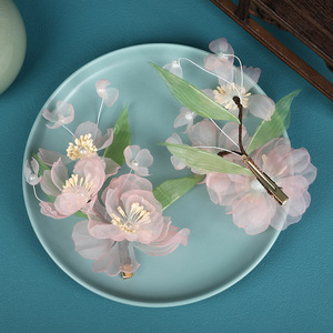 Nuevos accesorios para el cabello y horquillas Hanfu, diseño original, hechos a mano, exquisitos clips de flores perforadas de flor de durazno rosa para - Product Image 3