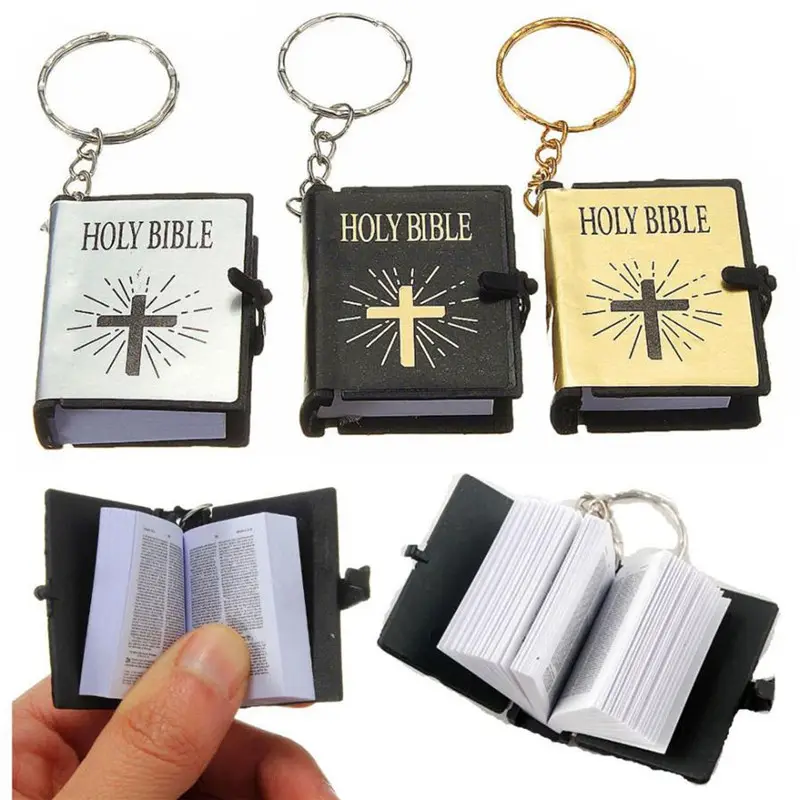 Hot Selling Promotie Milieuvriendelijke Professionele Mini Jezus Bijbel Sleutelhanger Religieuze Geschenken Heilige Boek Bijbel Sleutelhanger