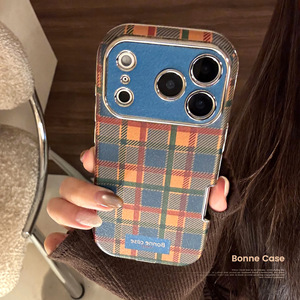 Funda de Cuero con Diseño de Cuadros Azules Británicos para iPhone 17 Pro Max, Compatible con iPhone 16/15/11/13, Cubierta Completa Suave y Plateada - Product Image 5