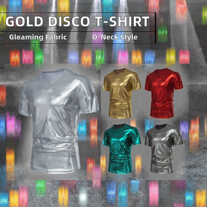 Haut de scène doré pour homme, mode estivale, manches longues, col en V, style Hip Hop Disco, pour soirée et boîte de nuit, design uni brillant, respirant - Product Image 3