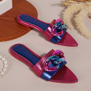 Summer Hot Selling <b>Flat</b> Ladies Slippers <b>Pointed</b> Open <b>Toe</b> Button Luxury Ladies Slippers Southeast Asia Outdoor Sandals for Women - Product Image 3