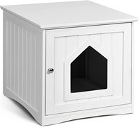 Meuble pour litière de chat - Armoire carrée couverte avec banc, mobilier dissimulé pour chat avec entrée basse