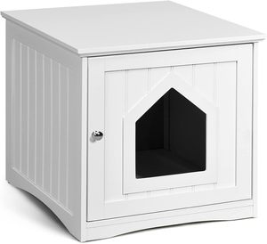Meuble pour litière de chat - Armoire carrée couverte avec banc, mobilier dissimulé pour chat avec entrée basse - Product Image 1