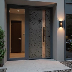 Puerta de Seguridad Moderna Minimalista con Acabado de Madera, Exterior Antirrobo, Apertura Plana Manual, Puerta Completa - Product Image 1