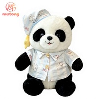 Adorable Peluche Panda Assis avec Pyjama Imprimé et Bonnet de Nuit, Pendentif Étoile, Doux Animal en Peluche, Vente en Gros, Cadeau pour Enfants