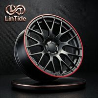 Jantes de voiture forgées personnalisées multi-branches en Y, finition noir satiné avec liseré rouge, en aluminium, adaptées aux automobiles haute performance