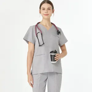 Micro Stretch Nursing Uniforms Scrubs Medical Workwear Hospital Doctors Nurses Women Men Cotton Linen Clinical Sanitary Outfits