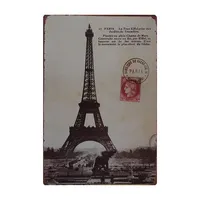 Paris Eiffel Tower Vintage Metal Sign Tin Plate Plaque for Garage Gas Station Living Room Home Motorcycle Wall Decor Poster