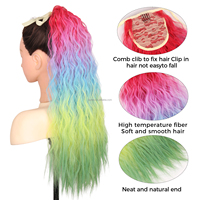 Queue de cheval synthétique ondulée colorée en fibre haute température, 24 pouces, effet vague d'eau, avec ruban, pour usage quotidien, pour filles