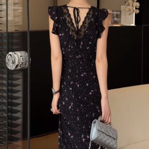 French Style Black V Neck Floral Lace Maxi Dress Women Empire Waist Long Skirt Breathable Summer Evening Dress - Product Image 3