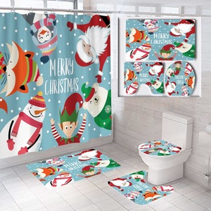 Rideau de Douche en Polyester à Motifs de Noël Bleus, Rideau de Salle de Bain Imprimé Numérique Personnalisé, Imperméable, Vente en Gros, Moderne - Product Image 2