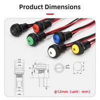 Interruptor de Botón Electrónico LED de 12 mm, Momentáneo o con Bloqueo, Plástico, Impermeable IP67, con Cables, 2A/36V, Certificado CE