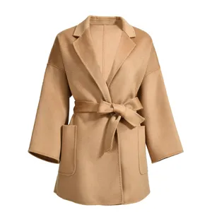 Wholesale New Fashion Colorful Regular Length Wool Coat Belt Design Women Warm Winter Cashmere Jacket Coats