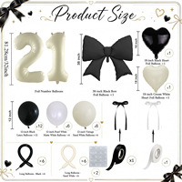 Ballons en latex noir et blanc laiteux avec ballon en aluminium noir en forme de nœud pour les fournitures de fête d'anniversaire des enfants