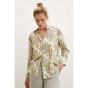 Chemise moderne à motifs en modal pour femme, kaki, décontractée, boutonnée, en tissu popeline, style quotidien - Product Image 1