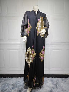 Dubaï Femmes Respirant Brodé Floral Sans Manches XS Kaftan Abaya Modeste Islamique Musulman Robe <span class=keywords><strong>Hiver</strong></span> Marocain <span class=keywords><strong>Jellaba</strong></span> Robes - Product Image 6