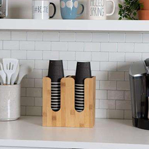 2-delige bamboe koffiekopjes opbergorganizer met 2 compartimenten, bekerdispenser, gepersonaliseerd logo, cadeauverpakking - Product Image 5