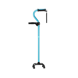 Canne à double poignée en tube courbé, en alliage d'aluminium bleu, réglable en hauteur, antidérapante, pour personnes âgées, aide à la marche - Product Image 1