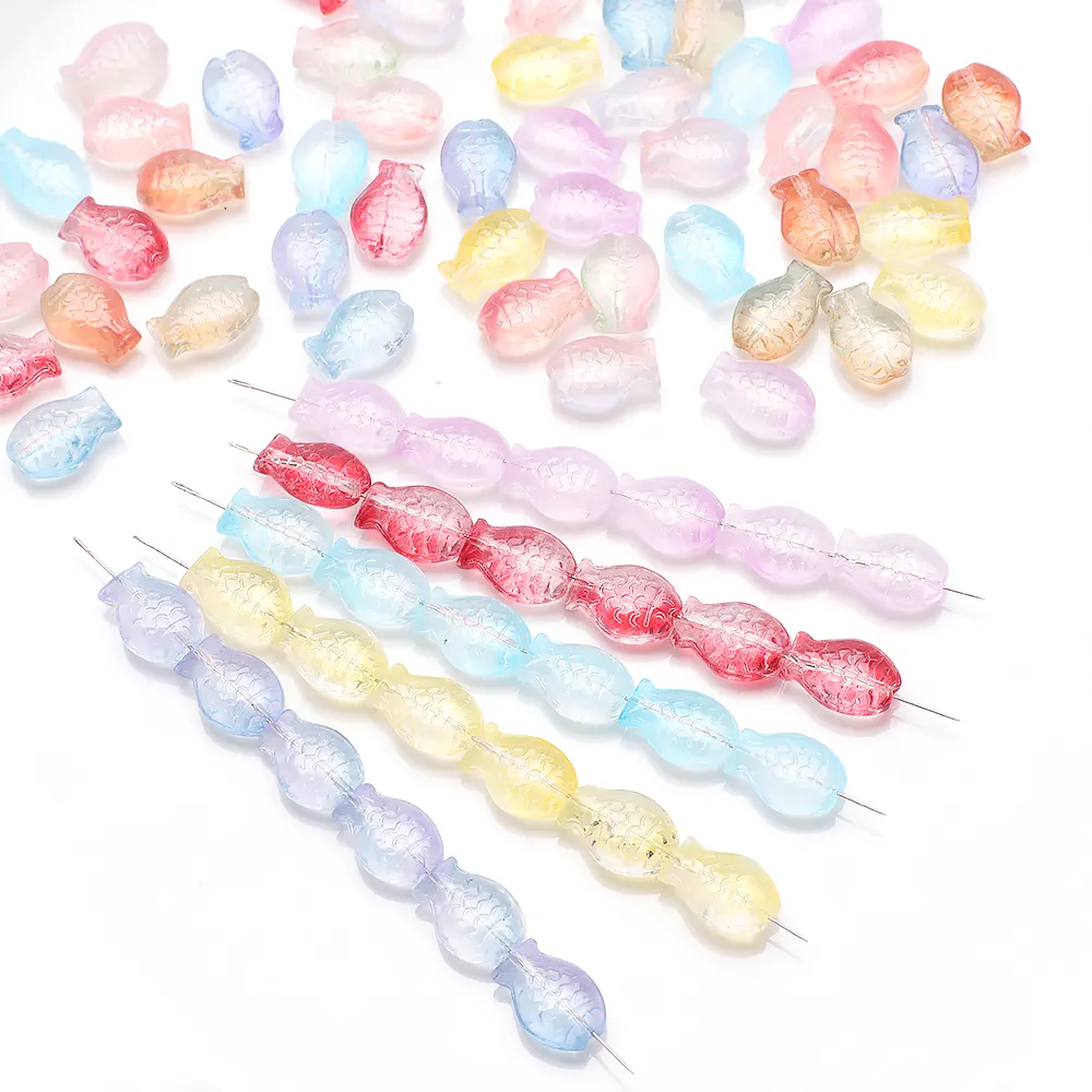 Zhubi kreatif Jelly warna 10X14MM ikan kaca manik-manik transparan kristal liontin ikan mas bentuk manik-manik untuk membuat perhiasan