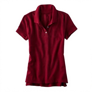 Polo de Manga Corta para Mujer, Color Sólido, Casual, de Algodón Oxford, Corte Regular, Rojo Oscuro, Estilo Golf - Product Image 3
