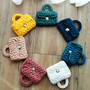 Wholesale Popular Fashion Handmade DIY Crochet Crossbody Handbag Portable Luxury High Quality Macrame Colorful Yarn Weave Purse