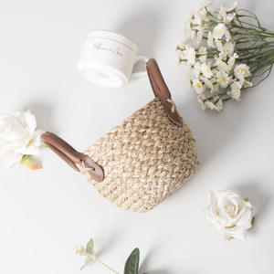 Seaweed Rope Woven <b>Basket</b> With Leather Handles Home Decor Storage <b>Basket</b> <b>For</b> <b>Plants</b> And Fruits - Product Image 3