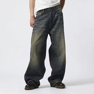 Pantalon baggy en jean acide décontracté pour hommes 2025 avec taille moyenne multi-poches en vente - Product Image 1