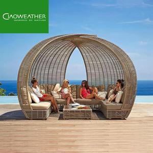 Cama de Día de Ratán de Lujo para Exteriores con Toldo, Moderna, para Villa, Hotel, Junto a la Piscina, Tumbona Redonda con Marco de Aluminio, Conjunto de Muebles de Patio - Product Image 6