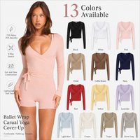 Top Deportivo Cruzado de Manga Larga para Mujer, Estilo Balletcore, de Nylon, con Costuras Planas, Ideal para Gimnasio y Entrenamiento, Venta al por Mayor