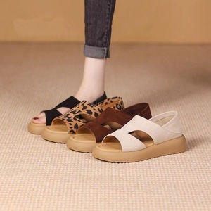 Leopard Print Faux Suede Flat Sandals Open Toe Platform Slip-On Cushioned EVA Sole Summer Women's <b>Shoes</b> - Product Image 1