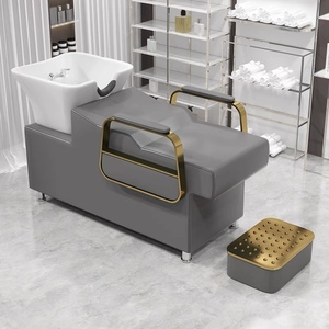 Cama de Lavado Profesional Negra y Dorada para Salón con Lavabo de Cerámica y Reposapiés, Set para Peluquería, Spa, Barbería y Mobiliario de Salón de Belleza - Product Image 4