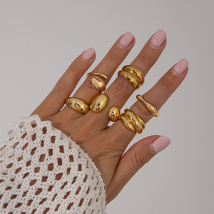 Anillos Abiertos Geométricos Brillantes de Moda <span class=keywords><strong>para</strong></span> Mujer, Estilo Ins Europeo-Americano, con Textura de Aleación y Diseño de Gota de Agua - Product Image 2