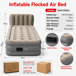 Lit d'air gonflable floqué en PVC pour camping et usage hospitalier, avec pompe électrique intégrée et dossier, idéal pour la chambre d'amis à domicile - Product Image 1
