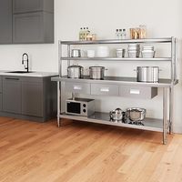 Table de travail à 2 niveaux avec étagères, étagères de rangement pour cuisine commerciale, plan de travail en acier inoxydable