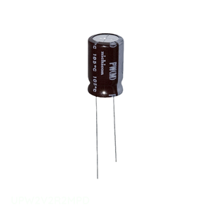 Condensador de Aluminio de Canal del Fabricante 2.2 uF UPW2V2R2MPD, 2.2UF 20% 350V, Radial, de Orificio Pasante - Product Image 1