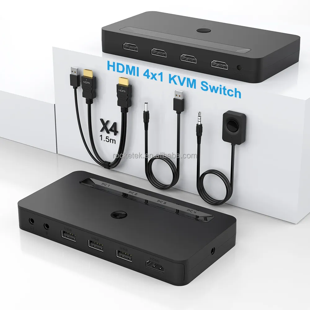 4 Computer 4 HDMI 4K 60Hz Splitter 3 USB 3,5mm Audio mikrofon Buchse HDMI KVM Switch