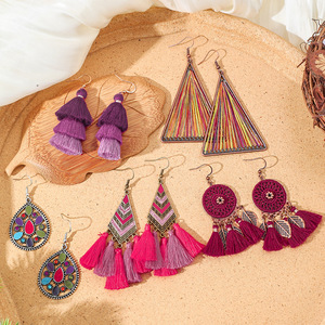 Bohemian Tassel <b>Drop</b> Earrings Alloy Antique <b>Bronze</b> Plated Women's Party Fashion Dangle Earrings - Product Image 2
