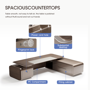 モダンな隠し配線設計の木製L字型エグゼクティブデスク、高級オフィス家具 - Product Image 3