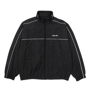 Healy Unisex Black Lightweight Polyester <b>Track</b> <b>Jacket</b> Full Sleeve Stand Collar Zipper Front Logo Sporty Design Spring Adult Size - Product Image 1